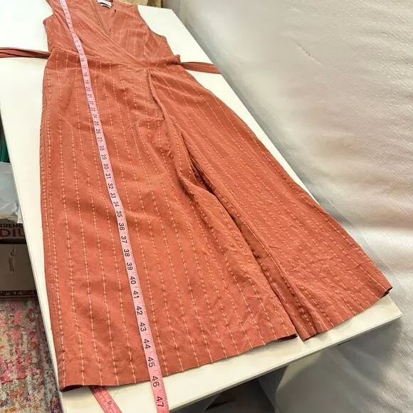 Saylor Emery Stripe Jumpsuit in Rust Size XS Linen Blend Wide Leg Preppy Coastal - Picture 8 of 11